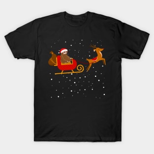 Santa Sloth Riding a Santa's reindeer-Sloth Christmas Gift T-Shirt